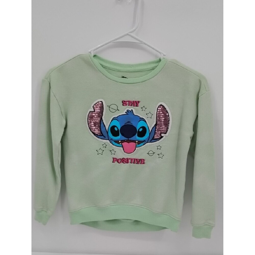 Disney Mint Green Stitch Sequin-Ear Sweatshirt M 7/8